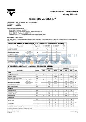 SI4804BDY datasheet - Dual N-Channel, 30-V (D-S) MOSFET Specification Comparison