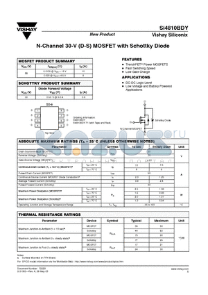 SI4810BDY datasheet - N-Channel 30-V (D-S) MOSFET with Schottky Diode