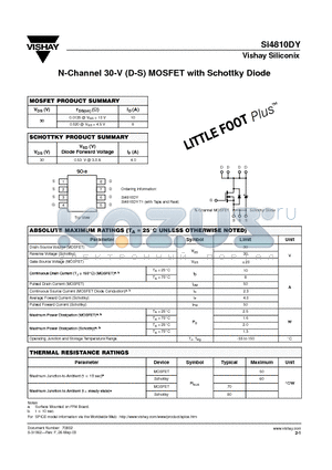 SI4810DY-T1 datasheet - N-Channel 30-V (D-S) MOSFET with Schottky Diode