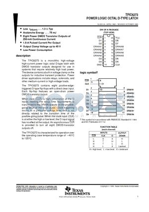 TPIC6273DW datasheet - POWER LOGIC OCTAL D-TYPE LATCH