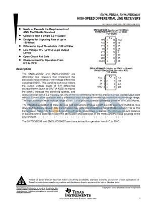 SN75LVDS32DG4 datasheet - HIGH-SPEED DIFFERENTIAL LINE RECEIVERS