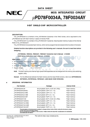 UPD78070A datasheet - 8-BIT SINGLE-CHIP MICROCONTROLLER