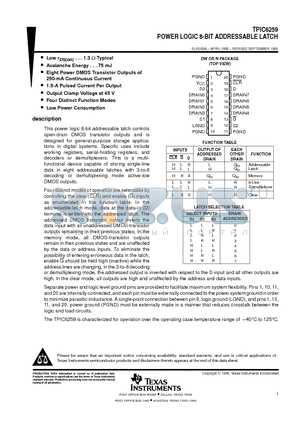 TPIC6259DW datasheet - POWER LOGIC 8-BIT ADDRESSABLE LATCH