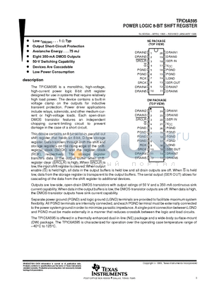 TPIC6A595DW datasheet - POWER LOGIC 8-BIT SHIFT REGISTER