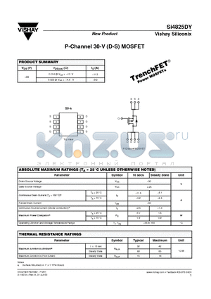 SI4825DY datasheet - P-Channel 30-V (D-S) MOSFET