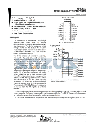 TPIC6B595DW datasheet - POWER LOGIC 8-BIT SHIFT REGISTER