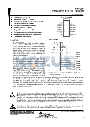 TPIC6C596 datasheet - POWER LOGIC 8-BIT SHIFT REGISTER