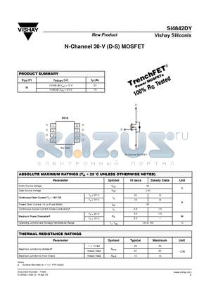 SI4842DY datasheet - N-Channel 30-V (D-S) MOSFET