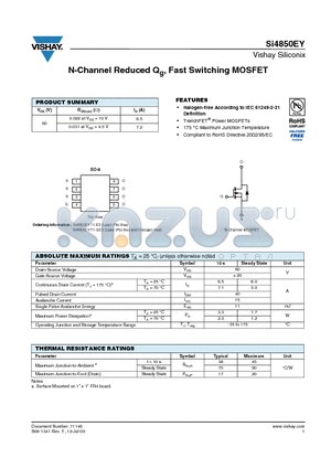 SI4850EY datasheet - N-Channel Reduced Qg, Fast Switching MOSFET