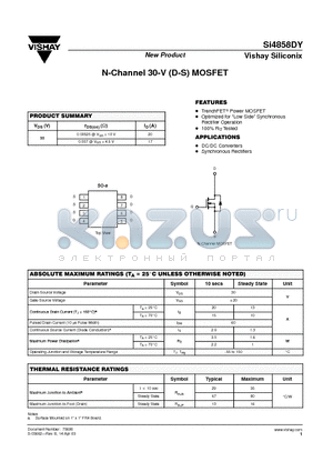 SI4858DY datasheet - N-Channel 30-V (D-S) MOSFET