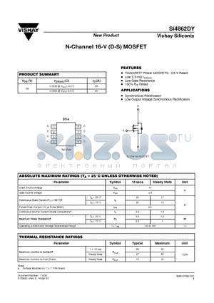 SI4862DY_07 datasheet - N-Channel 16-V (D-S) MOSFET