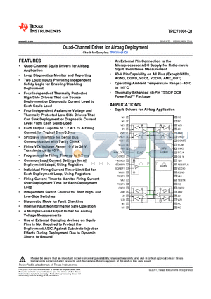 TPIC71004-Q1 datasheet - Quad-Channel Driver for Airbag Deployment