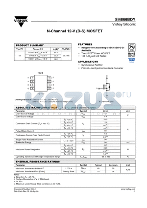 SI4866BDY datasheet - N-Channel 12-V (D-S) MOSFET