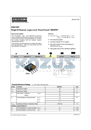 SI4874DY datasheet - Single N-Channel, Logic Level, PowerTrencha MOSFET