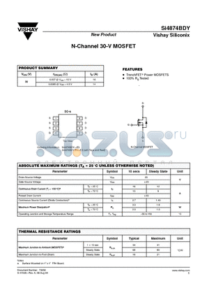 SI4874DY datasheet - N-Channel 30-V MOSFET