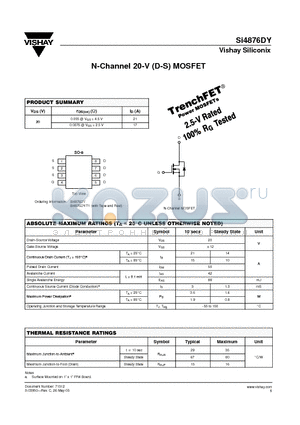 SI4876DY datasheet - N-Channel 20-V (D-S) MOSFET