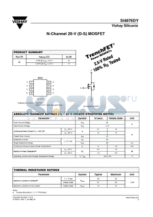 SI4876DY-T1 datasheet - N-Channel 20-V (D-S) MOSFET