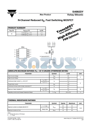 SI4882DY datasheet - N-Channel Reduced Qg, Fast Switching MOSFET