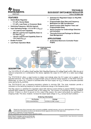 TPIC74100QPWPRQ1 datasheet - BUCK/BOOST SWITCH-MODE REGULATOR