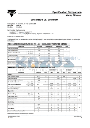 SI4894BDY datasheet - N-Channel, 30-V (D-S) MOSFET