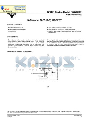 SI4894DY datasheet - N-Channel 30-V (D-S) MOSFET