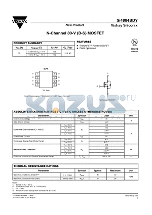 SI4884BDY-T1 datasheet - N-Channel 30-V (D-S) MOSFET