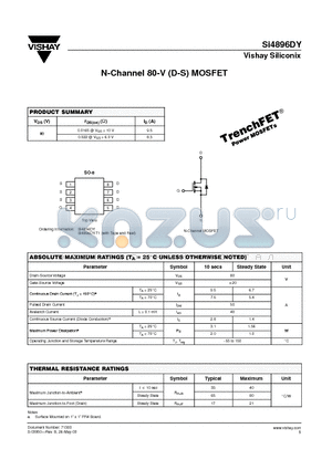 SI4896DY datasheet - N-Channel 80-V (D-S) MOSFET