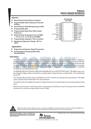 TPIC8101DWG4 datasheet - KNOCK SENSOR INTERFACE