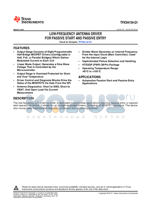 TPIC84000TPWPRQ1 datasheet - LOW-FREQUENCY ANTENNA DRIVER FOR PASSIVE START AND PASSIVE ENTRY