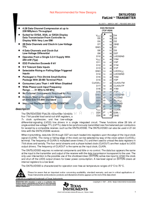 SN75LVDS83DGG datasheet - FlatLink TRANSMITTER