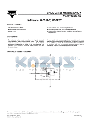 SI4910DY datasheet - N-Channel 40-V (D-S) MOSFET