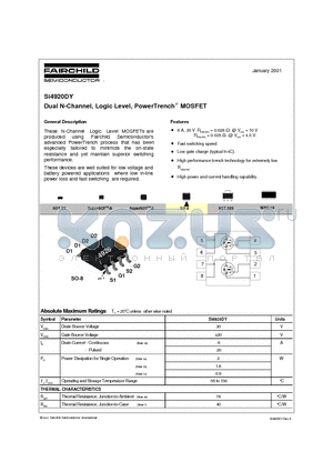 SI4920DY datasheet - Dual N-Channel, Logic Level, PowerTrench  MOSFET