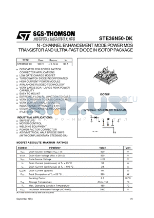 STE36N50-DK datasheet - N-CHANNEL ENHANCEMENT MODE POWERMOS TRANSISTORANDULTRA-FAST DIODEINISOTOPPACKAGE