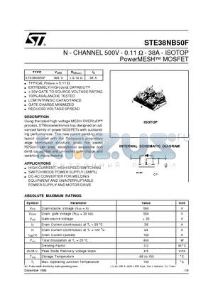 STE38NB50F datasheet - N - CHANNEL 500V - 0.11 ohm - 38A - ISOTOP PowerMESH  MOSFET