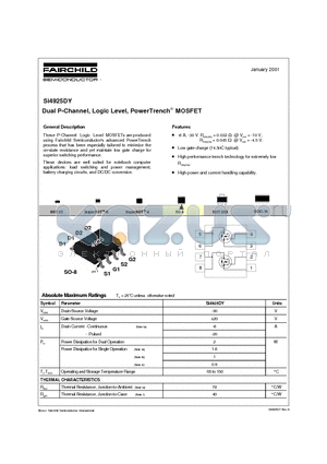 SI4925 datasheet - Dual P-Channel, Logic Level, PowerTrench MOSFET
