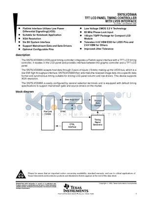 SN75LVDS88A datasheet - TFT LCD PANEL TIMING CONTROLLER WITH LVDS INTERFACE