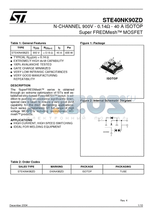 STE40NK90ZD datasheet - N-CHANNEL 900V - 0.14 - 40 A ISOTOP Super FREDMeshTM MOSFET