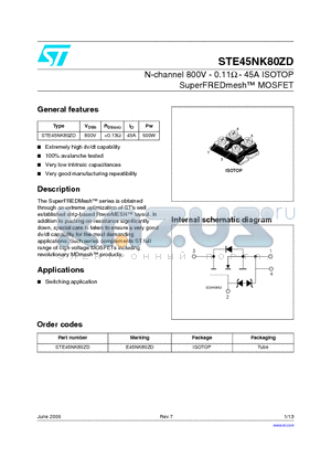 STE45NK80ZD_06 datasheet - N-channel 800V - 0.11Y - 45A ISOTOP SuperFREDmesTM MOSFET