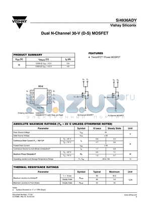SI4936 datasheet - Dual N-Channel 30-V (D-S) MOSFET