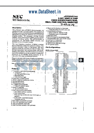 UPD78312 datasheet - 8-BIT, SINGLE-CHIP CMOS MICROCOMPUTERS, REAL-TIME CONTROL ORIENTED