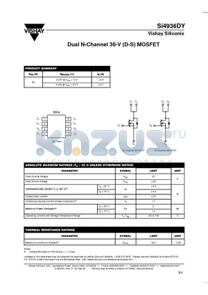 SI4936DY datasheet - Dual N-Channel 30-V (D-S) MOSFET