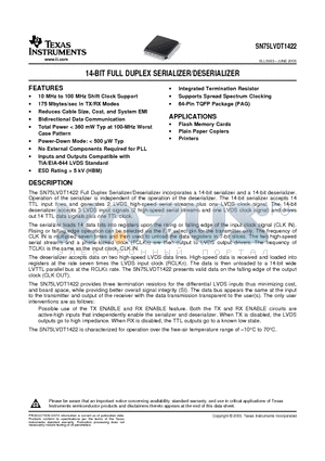 SN75LVDT1422 datasheet - 14-BIT FULL DUPLEX SERIALIZER/DESERIALIZER