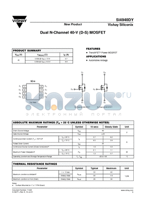 SI4940DY datasheet - Dual N-Channel 40-V (D-S) MOSFET