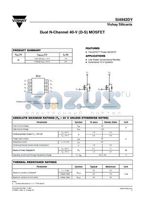 SI4942DY datasheet - Dual N-Channel 40-V (D-S) MOSFET