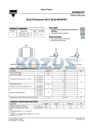 SI4936CDY-T1-GE3 datasheet - Dual N-Channel 30-V (D-S) MOSFET