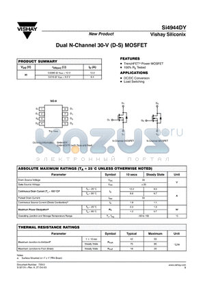 SI4944DY datasheet - Dual N-Channel 30-V (D-S) MOSFET