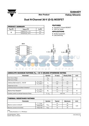 SI4944DY-T1 datasheet - Dual N-Channel 30-V (D-S) MOSFET