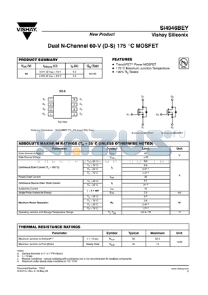 SI4946BEY datasheet - Dual N-Channel 60-V (D-S) 175 C MOSFET