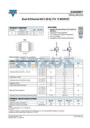 SI4946BEY datasheet - Dual N-Channel 60-V (D-S) 175 `C MOSFET