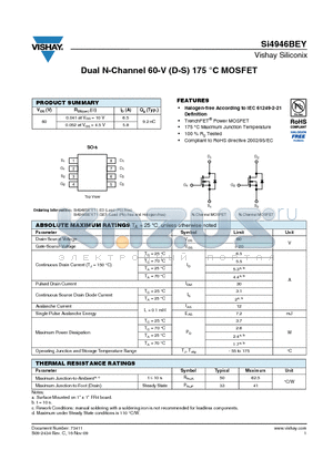 SI4946BEY-T1-E3 datasheet - Dual N-Channel 60-V (D-S) 175 `C MOSFET